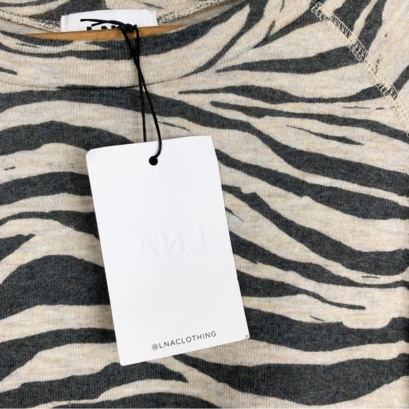 NWT LNA Revolve Beige Zebra Print Jillyan Raglan Sweatshirt Sz S - Picture 4 of 9